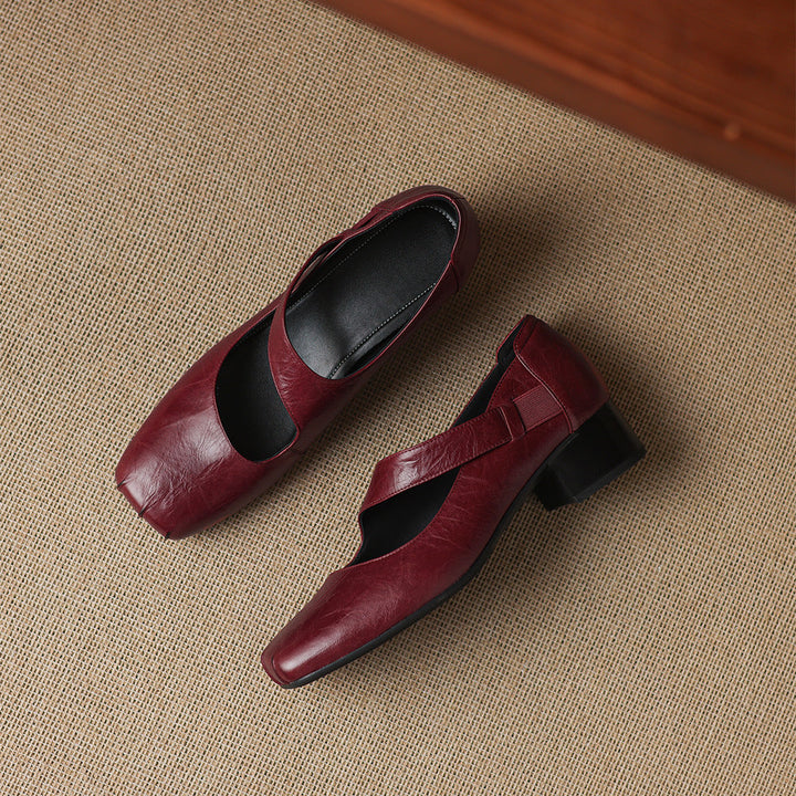 Eslin Genuine Leather Square Toe Pumps