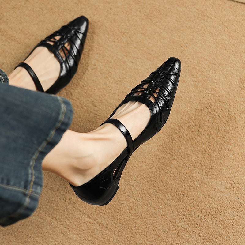 Quela Genuine Leather Mary Jane Flats