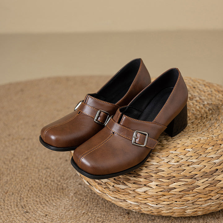 Norah Genuine Leather Buckle Heels