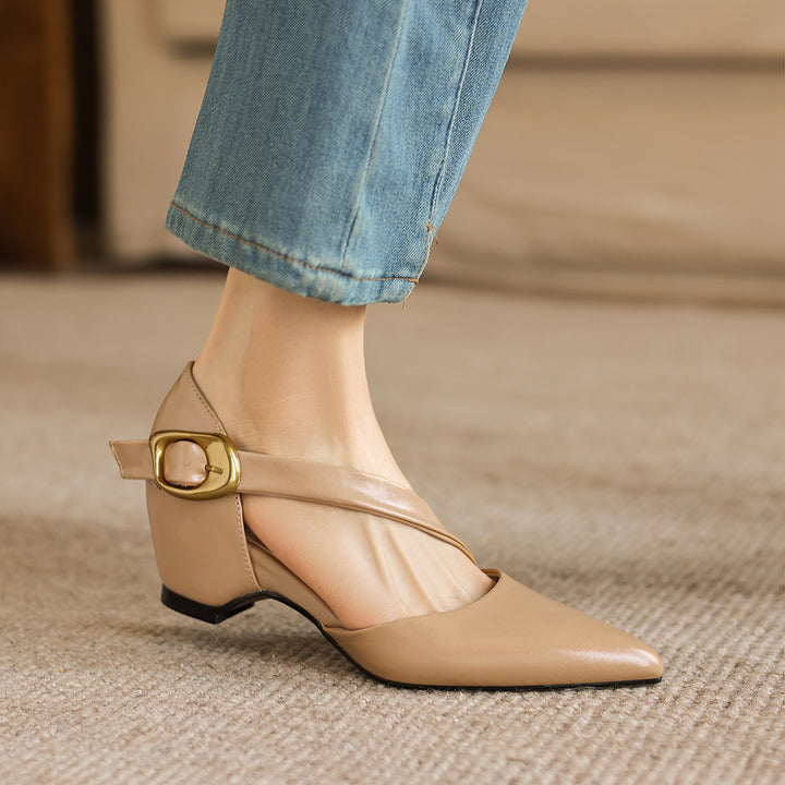 Maely Cross Strap Leather Heels