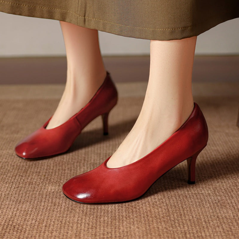Neria Genuine Leather Dutch-Toe Heels