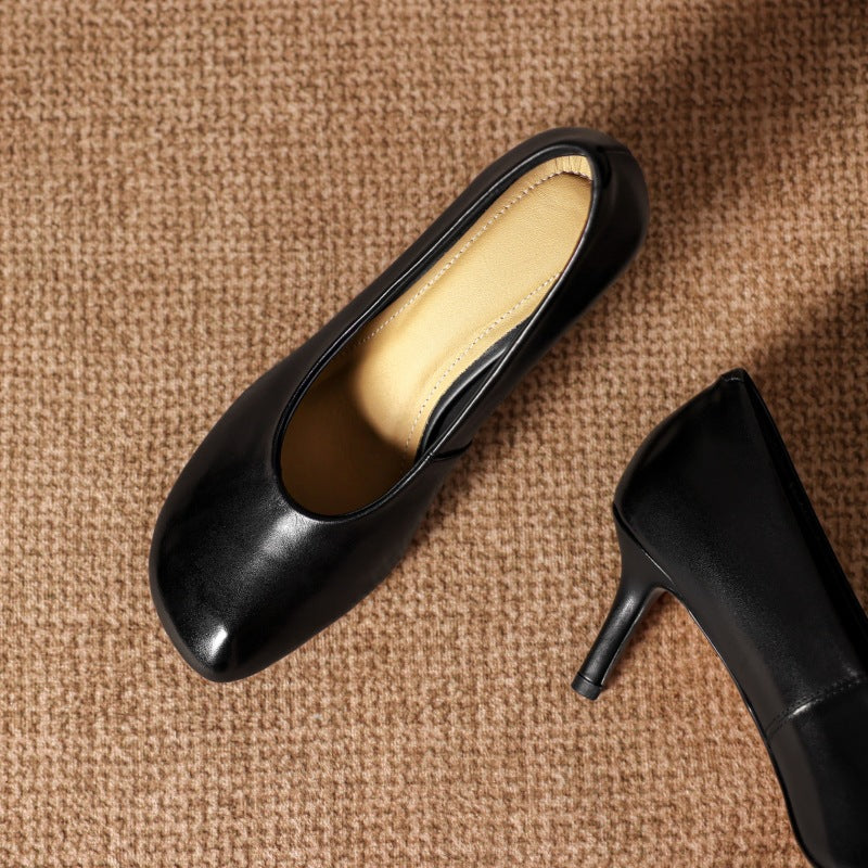 Neria Genuine Leather Dutch-Toe Heels
