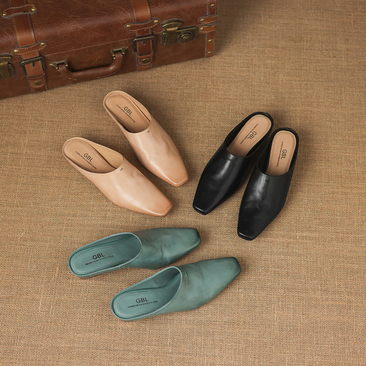 Kessa Genuine Leather Square-Toe Mules