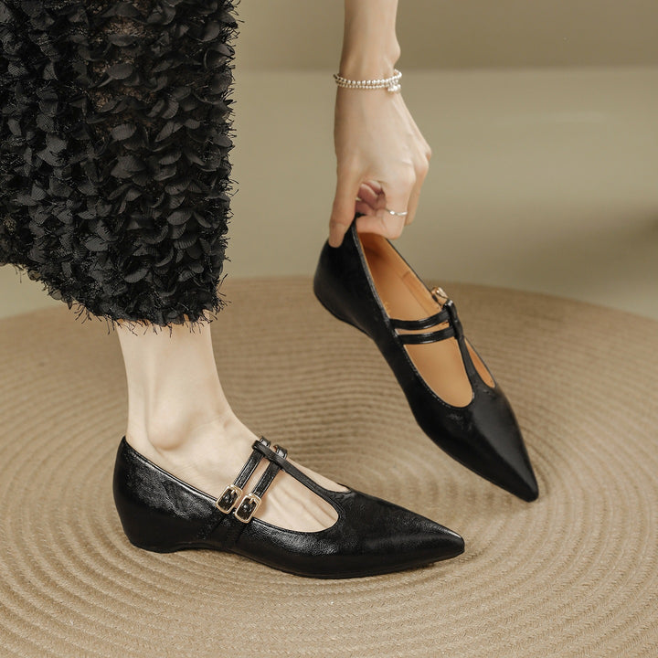 Olara Dual T-Strap Leather Heels
