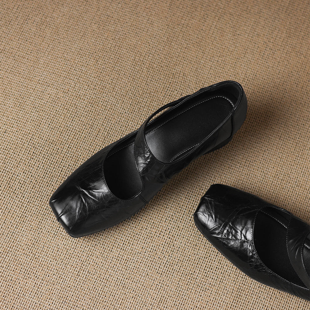 Eslin Genuine Leather Square Toe Pumps
