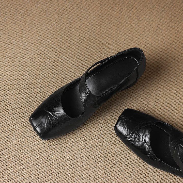 Eslin Genuine Leather Square Toe Pumps