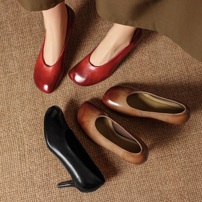 Neria Genuine Leather Dutch-Toe Heels