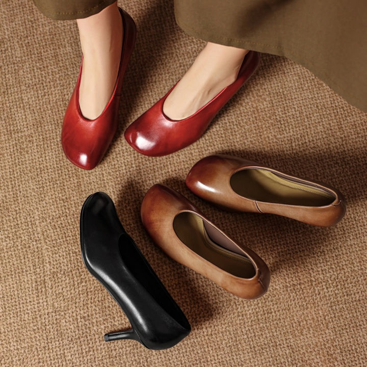 Neria Genuine Leather Dutch-Toe Heels