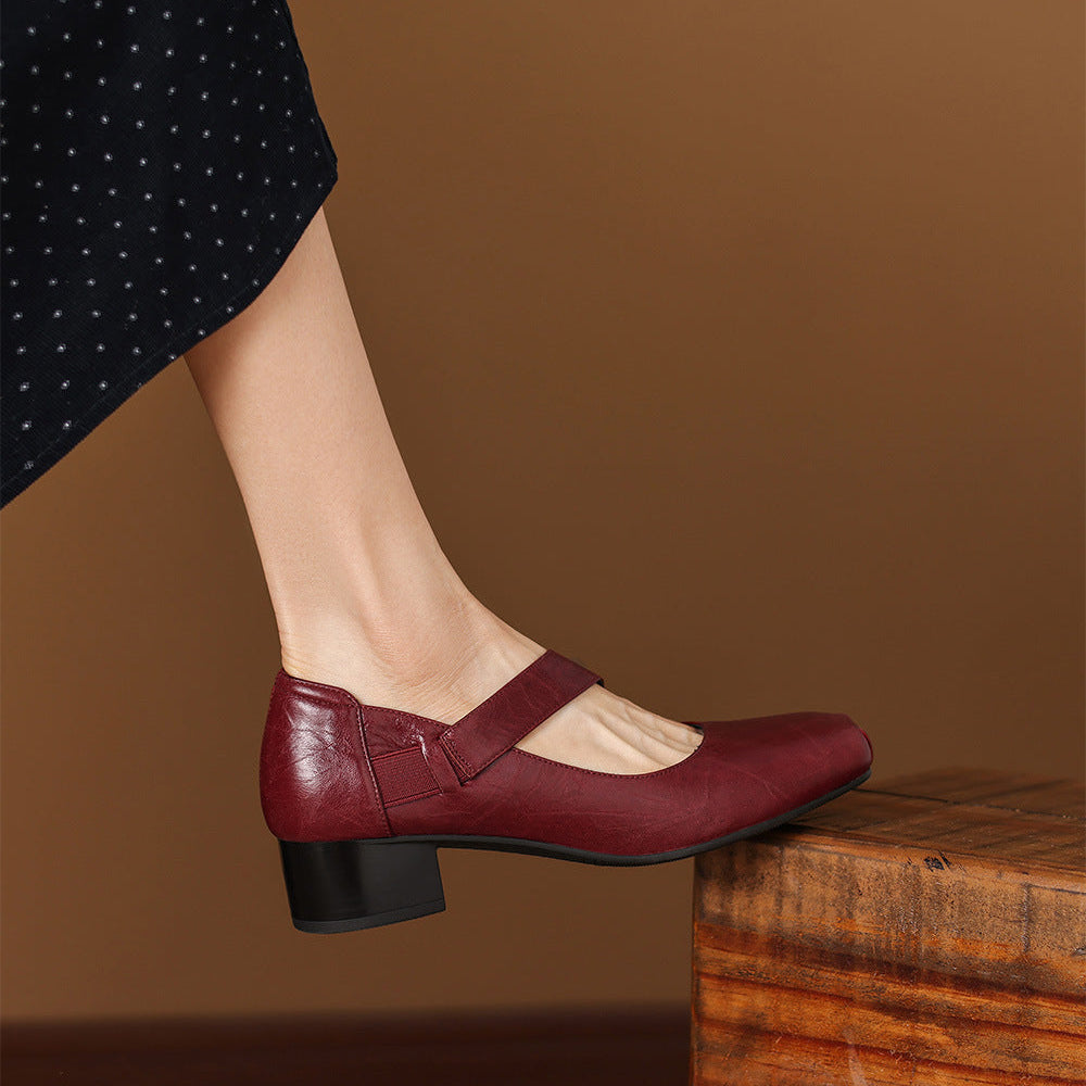 Eslin Genuine Leather Square Toe Pumps