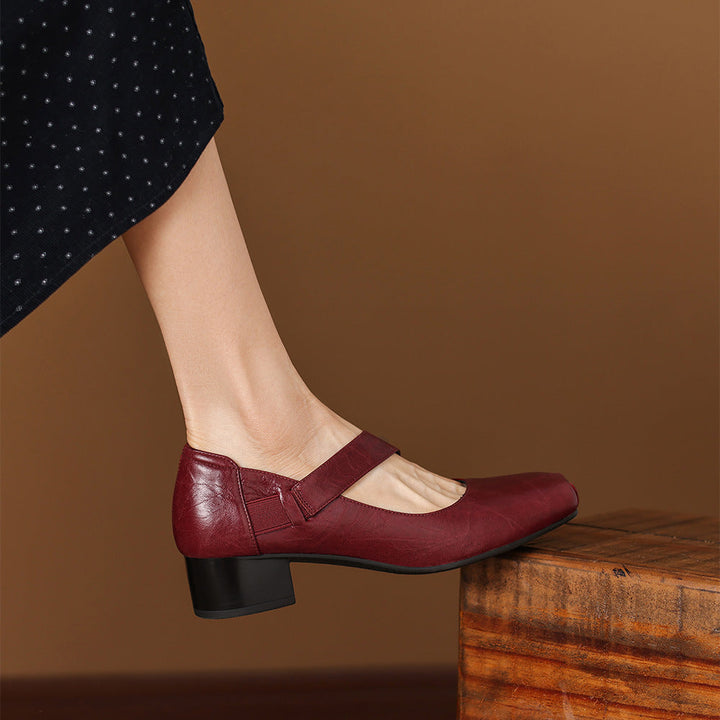Eslin Genuine Leather Square Toe Pumps