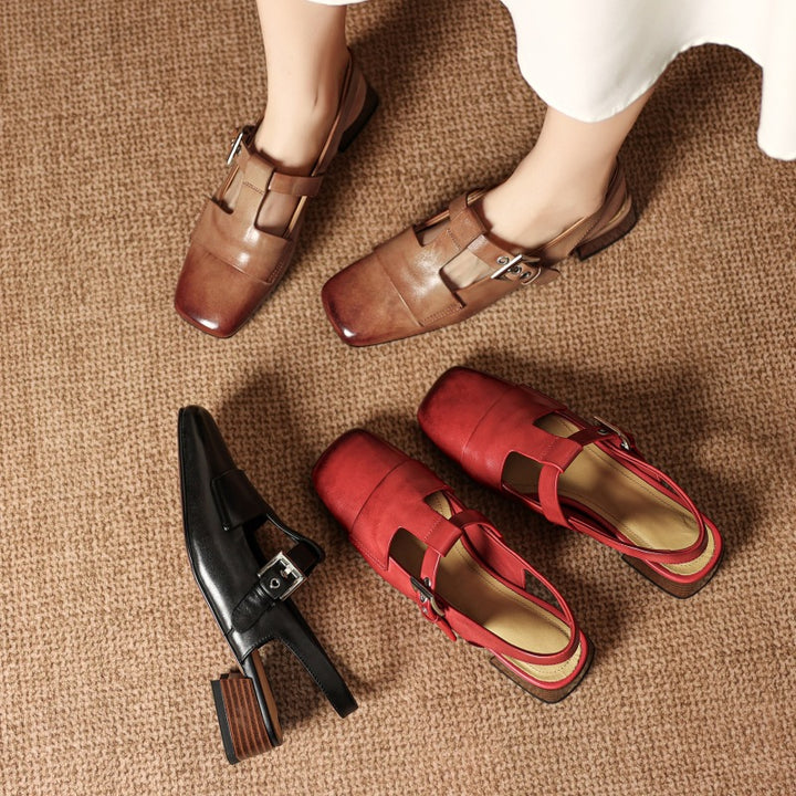 Vezia Genuine Leather Slingbacks