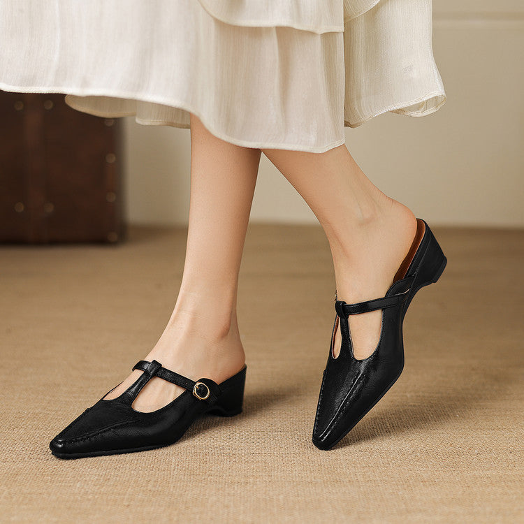 Breeze T-Strap Leather Mules