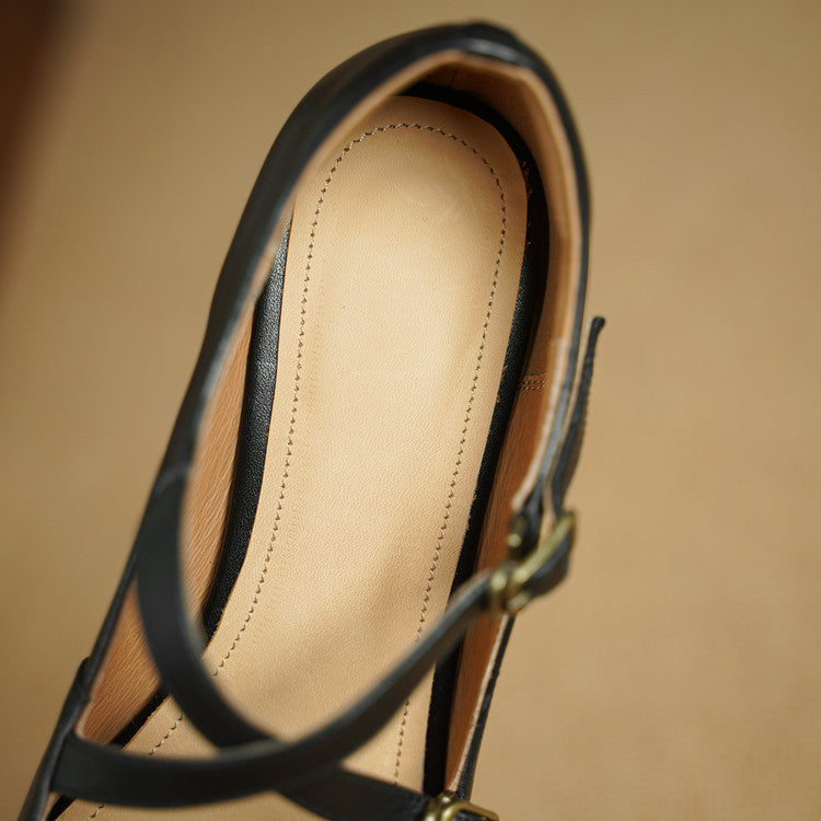 Ceren Genuine Leather Crisscross Strap Heels