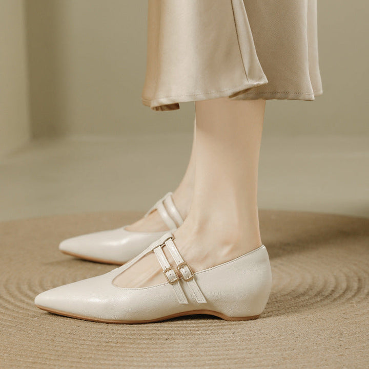 Olara Dual T-Strap Leather Heels