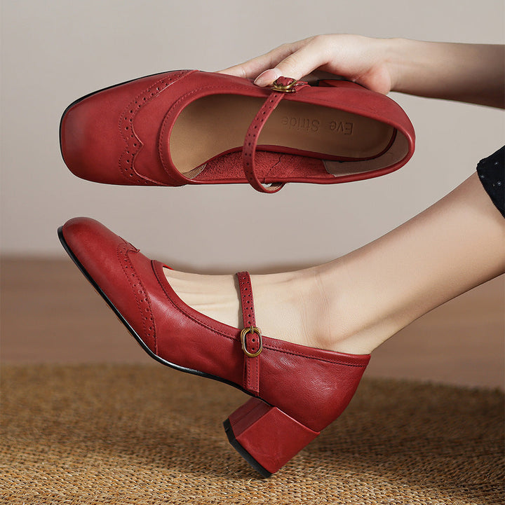 Harel Genuine Leather Wingtip Brogue Heels