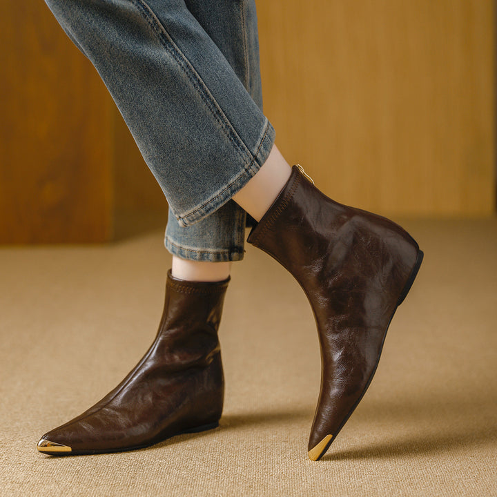 Odia Pointed-Toe Leather Ankle Boots