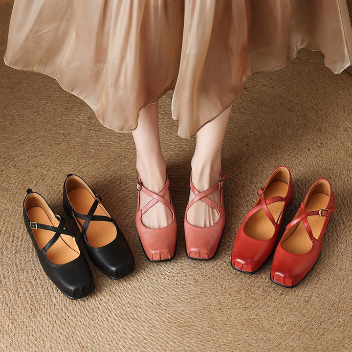 Gisel Genuine Leather Crisscross Flats