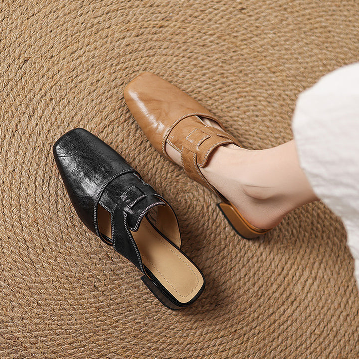 Brea Genuine Leather Chiseled-Toe Mules