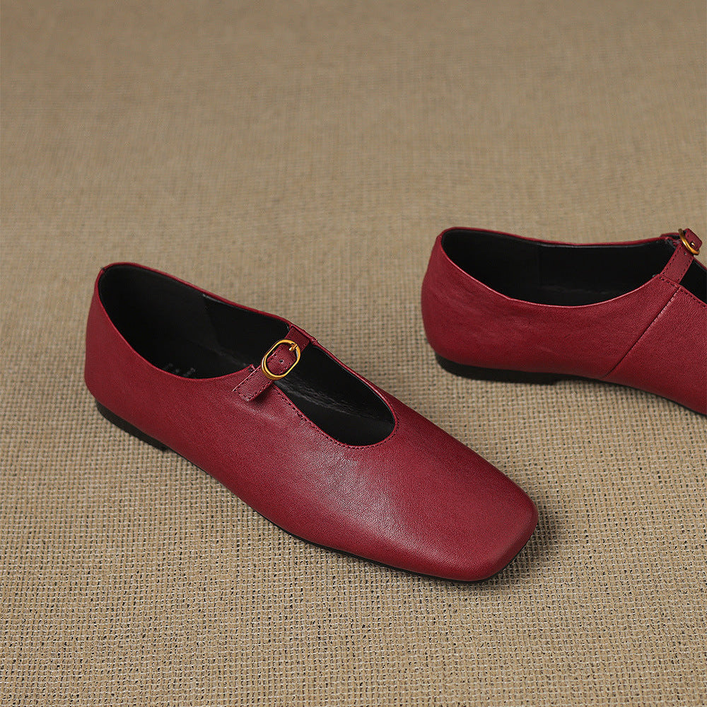Tiora Genuine Leather Mary Jane Flats