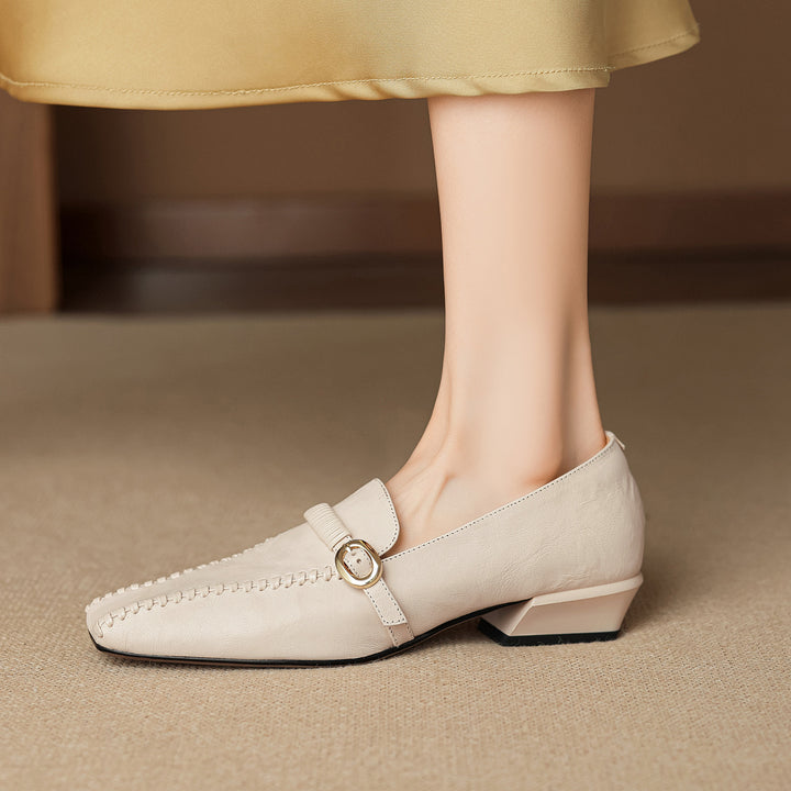 Deyla Genuine Leather Buckled Strap Loafers