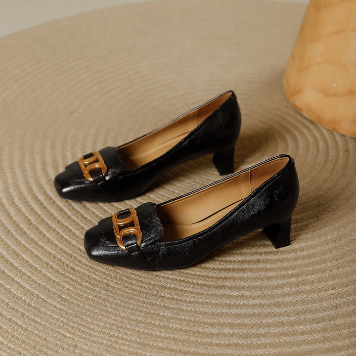 Pavia Glossy Leather Block Heel Pumps