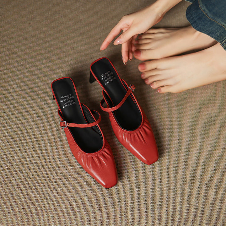 Vanya Genuine Leather Mary Jane Strap Mules