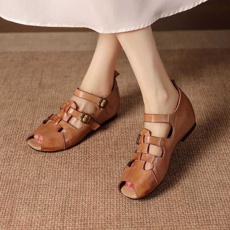 Auzi Genuine Leather Strappy Sandals