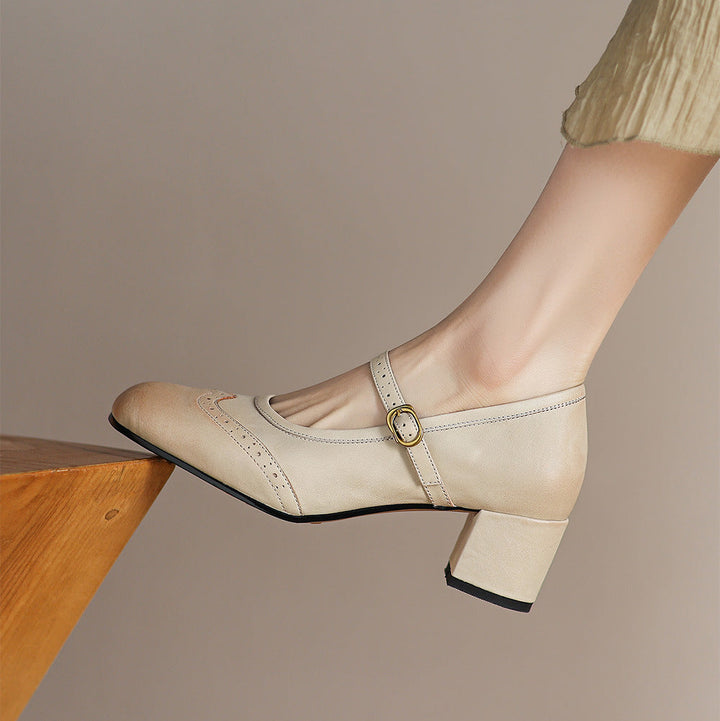 Harel Genuine Leather Wingtip Brogue Heels