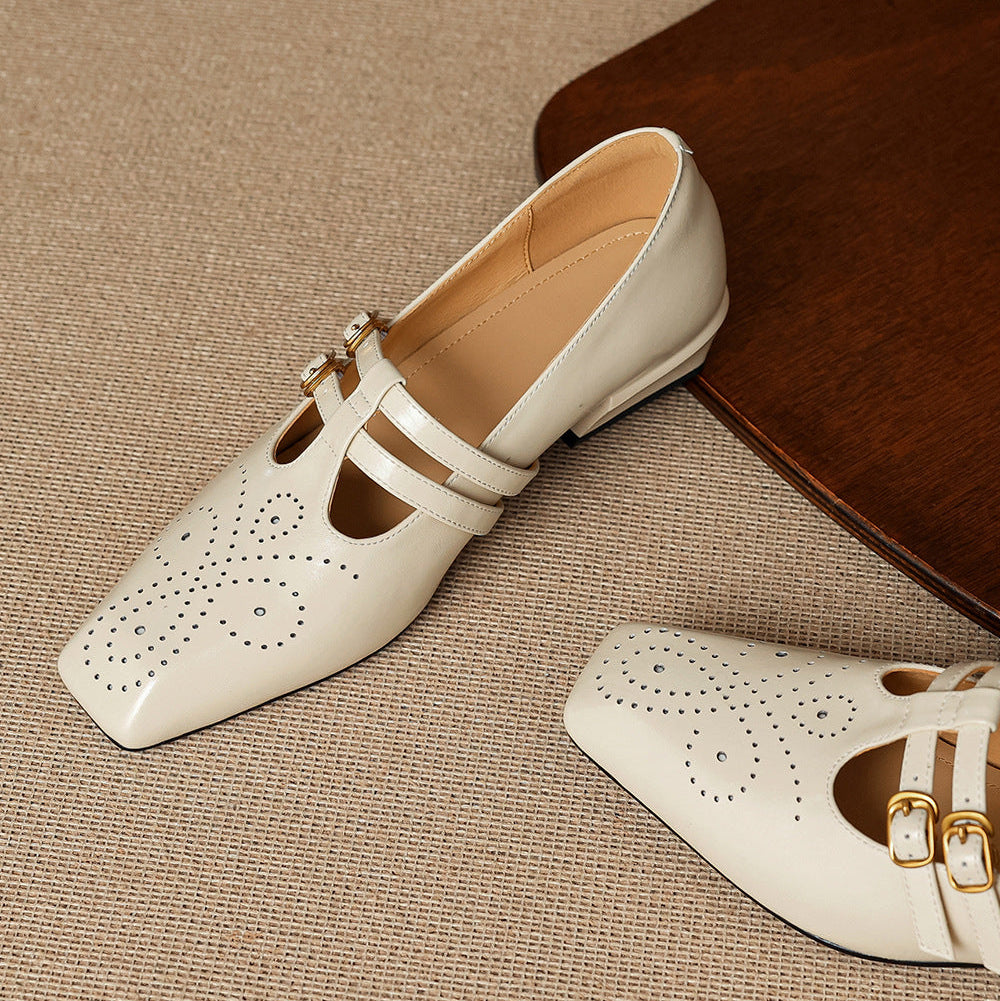 Lara Genuine Leather Dual-Strap Mary Jane Pumps