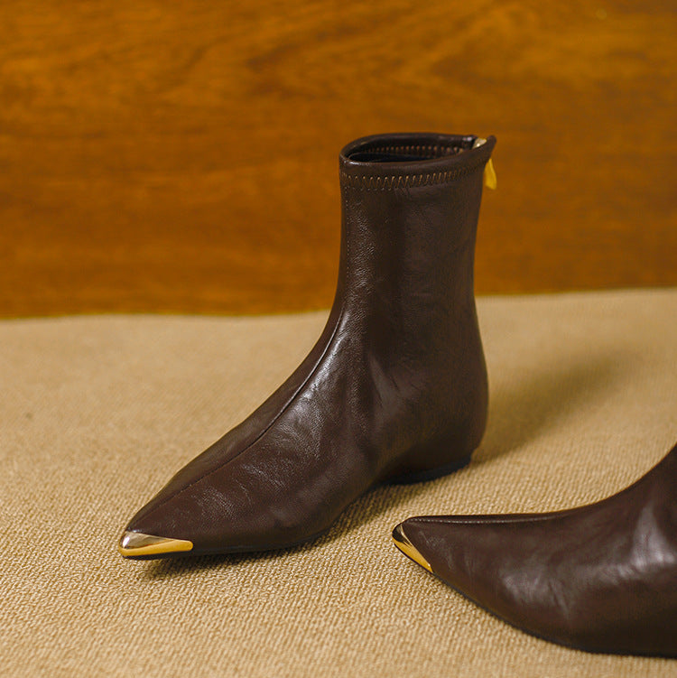 Odia Pointed-Toe Leather Ankle Boots