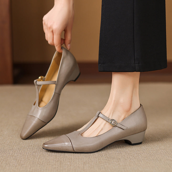 Boria Genuine Leather T-strap Heels