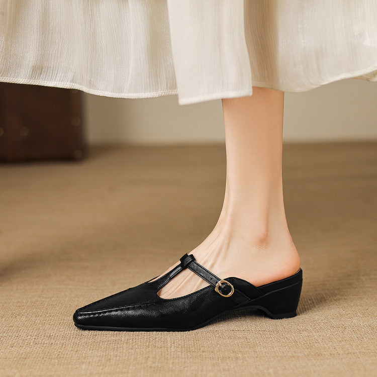 Breeze T-Strap Leather Mules
