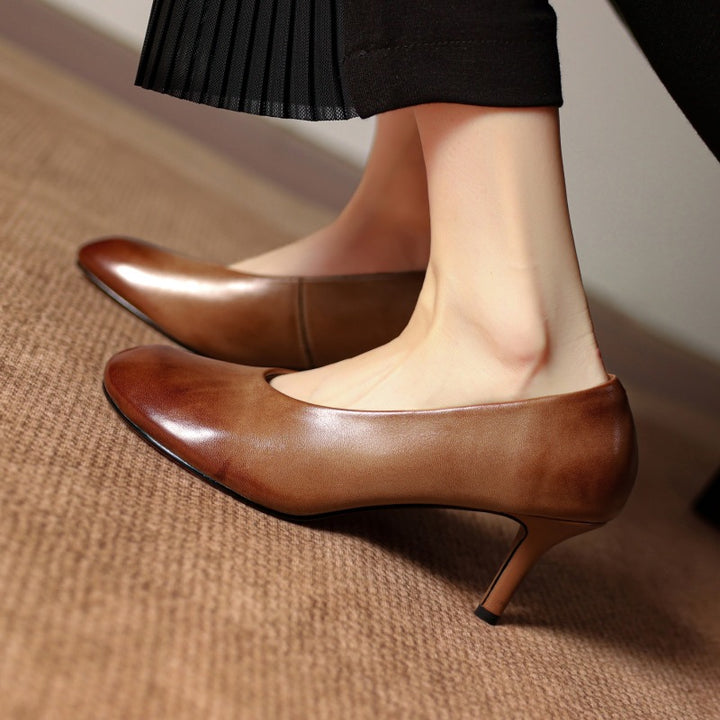 Neria Genuine Leather Dutch-Toe Heels