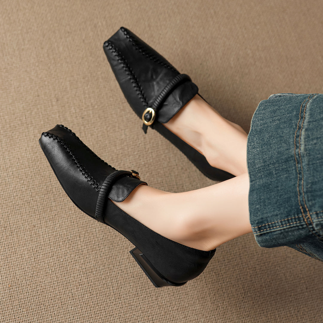 Deyla Genuine Leather Buckled Strap Loafers