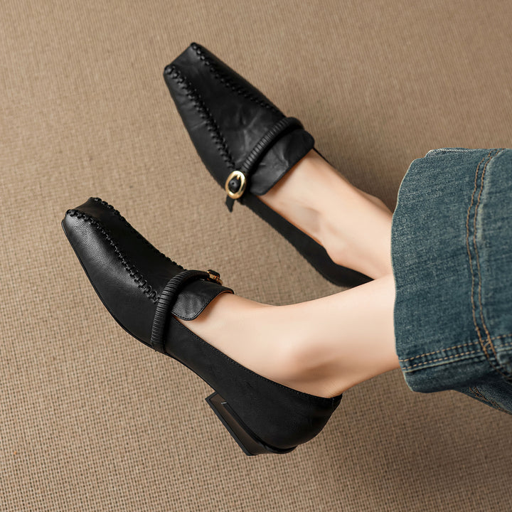 Deyla Genuine Leather Buckled Strap Loafers