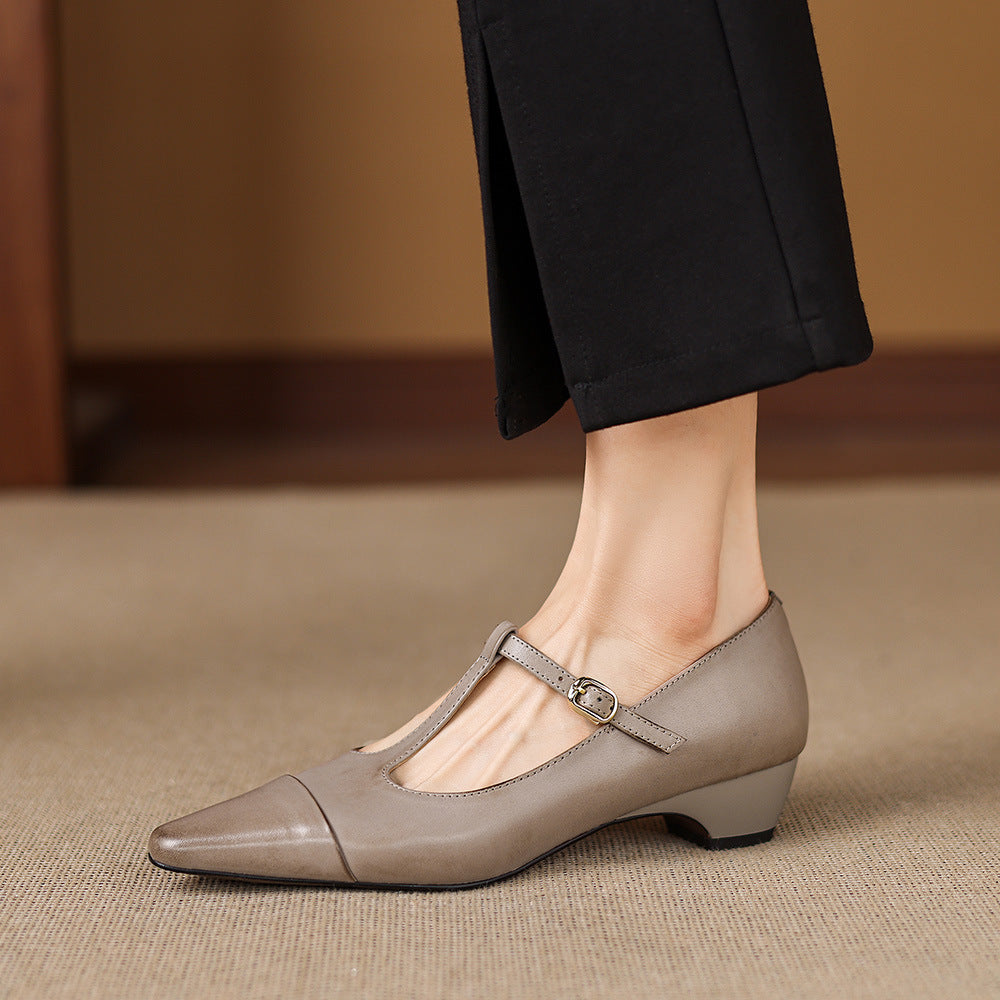 Boria Genuine Leather T-strap Heels