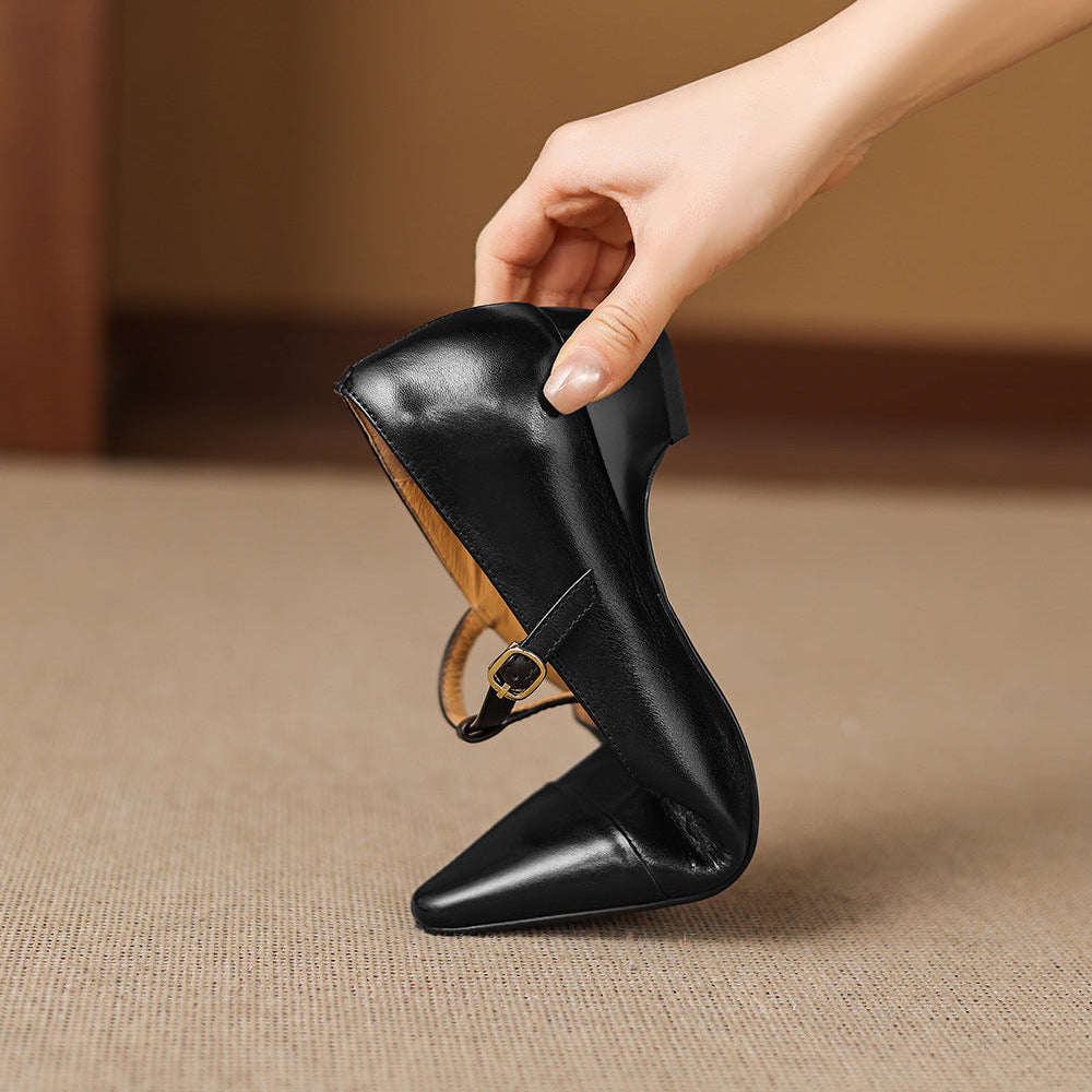 Boria Genuine Leather T-strap Heels