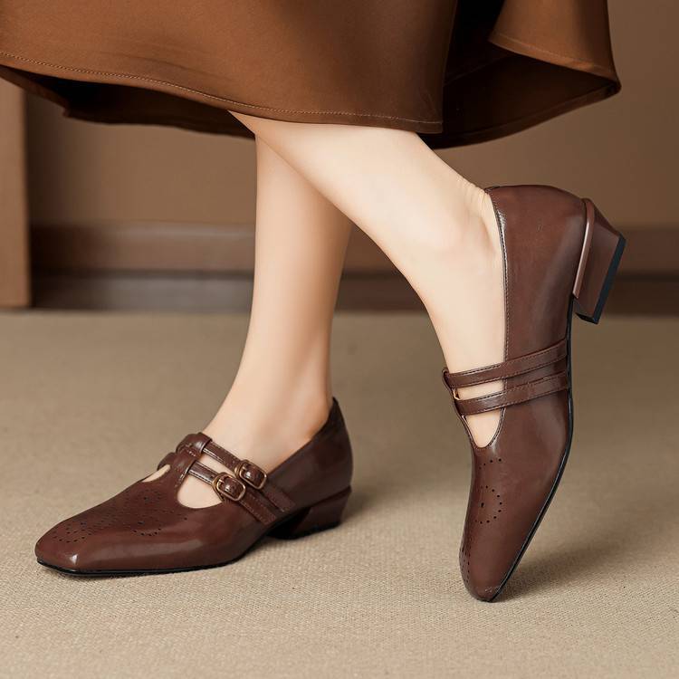 Lara Genuine Leather Dual-Strap Mary Jane Pumps