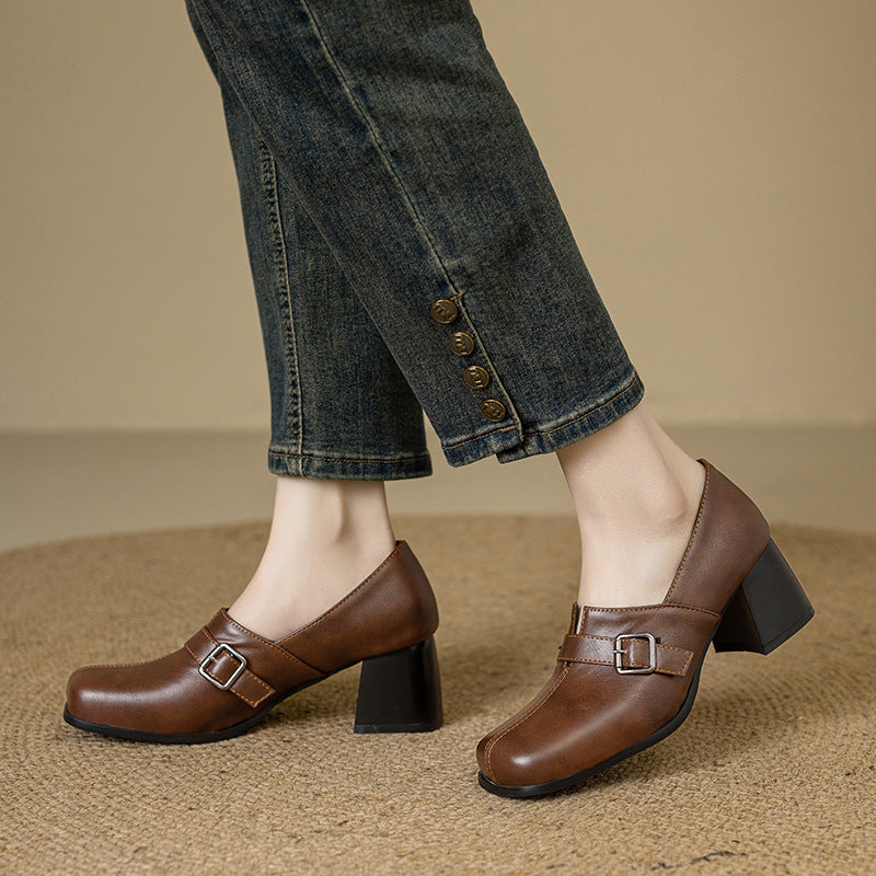 Norah Genuine Leather Buckle Heels