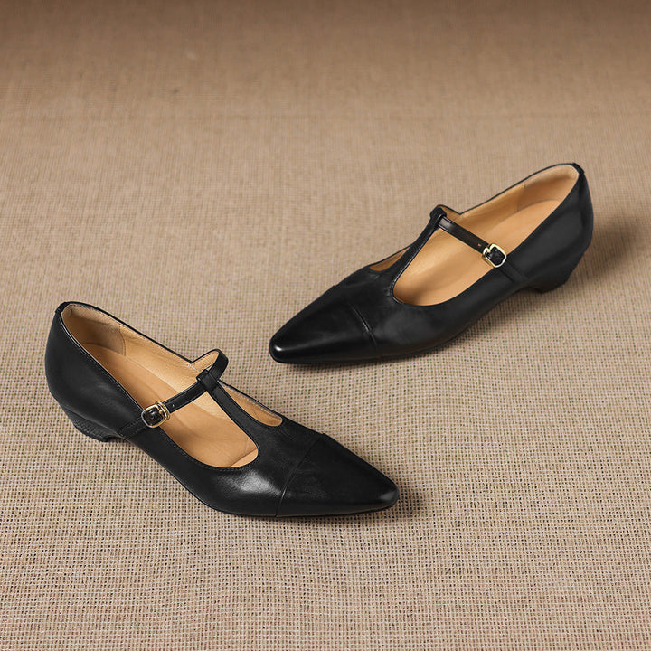 Boria Genuine Leather T-strap Heels