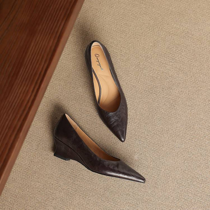 Fiara Genuine Leather Wedge Heel Pumps