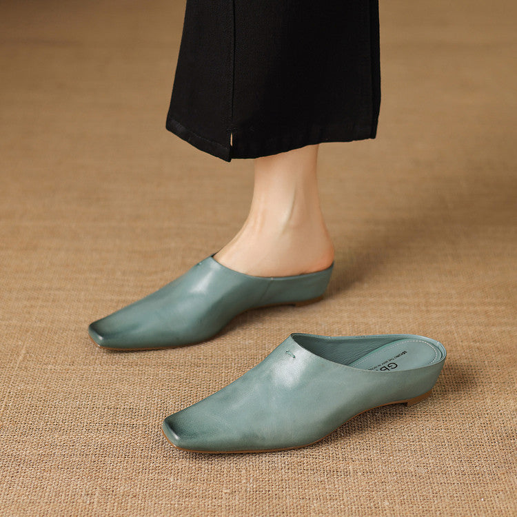 Kessa Genuine Leather Square-Toe Mules