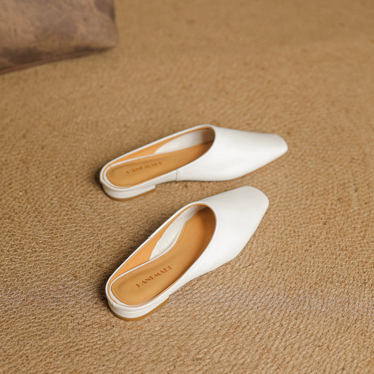 Rexa Genuine Leather Square-Toe Mules