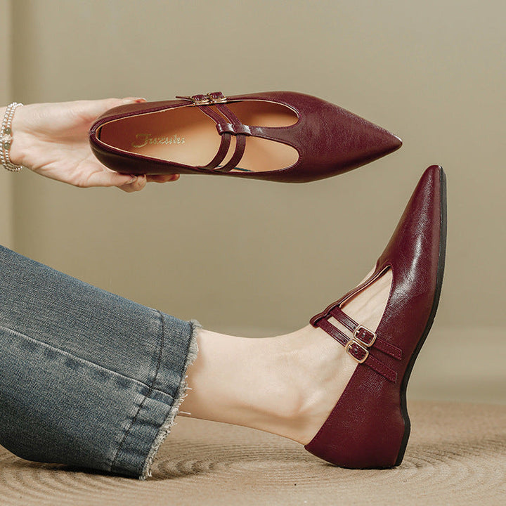 Olara Dual T-Strap Leather Heels
