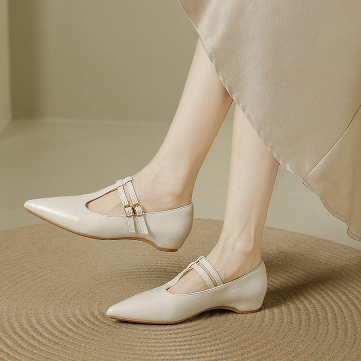 Olara Dual T-Strap Leather Heels