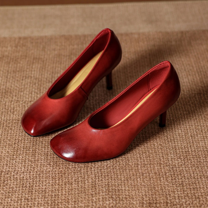 Neria Genuine Leather Dutch-Toe Heels