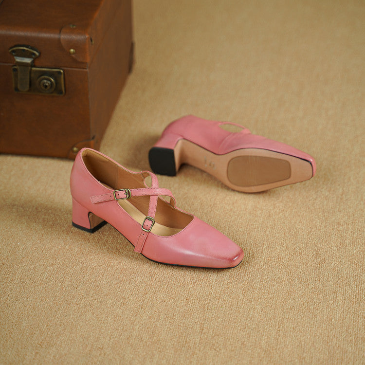 Ceren Genuine Leather Crisscross Strap Heels