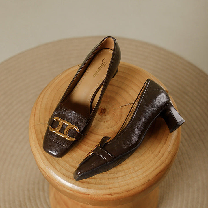 Pavia Glossy Leather Block Heel Pumps