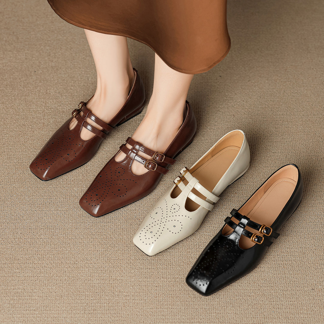 Lara Genuine Leather Dual-Strap Mary Jane Pumps