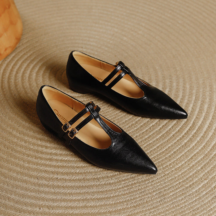 Olara Dual T-Strap Leather Heels